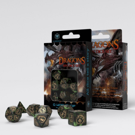 Dragons Bottle-green & gold Dice Set (7)