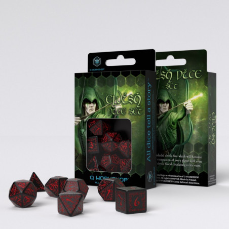 Elvish Black & red Dice Set (7)