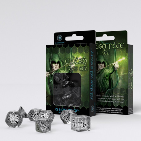 Elvish Translucent & black Dice Set (7)