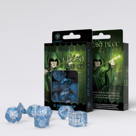 Elvish Translucent & blue Dice Set (7)