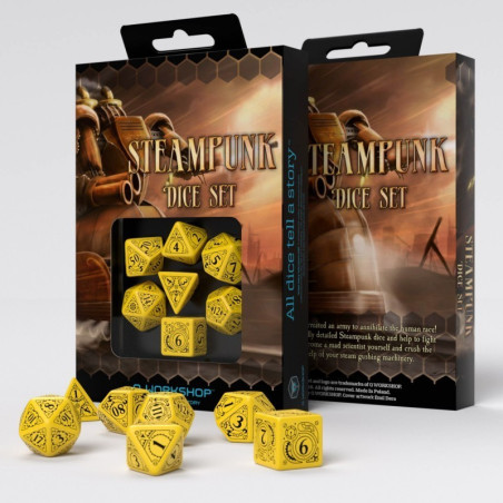 Steampunk Yellow & black Dice Set (7)