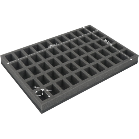 Full-size foam tray for 55 small miniatures on 25mm bases