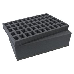 Combi BOX with 100mm deep raster foam tray and foam tray for 55 small miniatures on 25mm bases