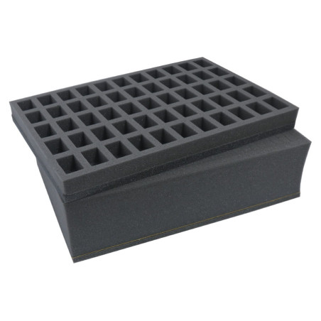 Combi BOX with 100mm deep raster foam tray and foam tray for 55 small miniatures on 25mm bases