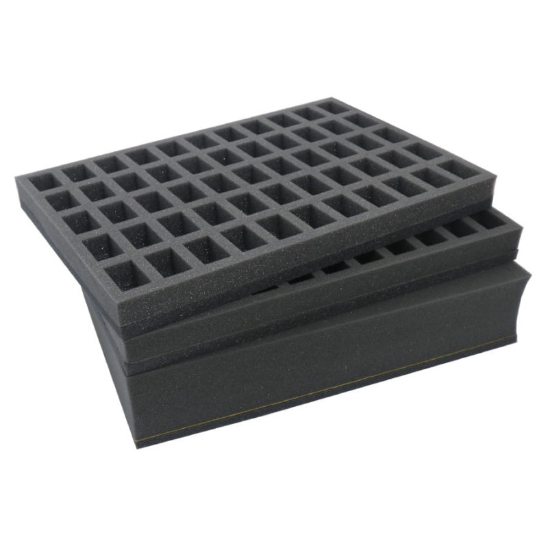 Combi box with 68mm deep raster foam tray and  for 110 small minis on 25mm bases