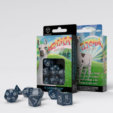 Shimmering Llama Dice Set (Glittering Dark Blue & White)