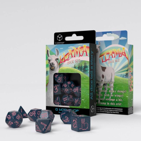 Sparkling Llama Dice Set (Glittering Dark Blue & Pink)