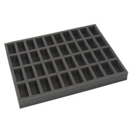 Foam tray for 40 miniatures on 25mm bases for old cases