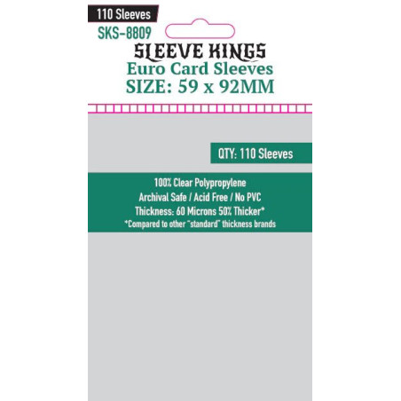 Sleeve Kings Euro Card Sleeves (59x92mm) - 110 Pack, 60 Microns