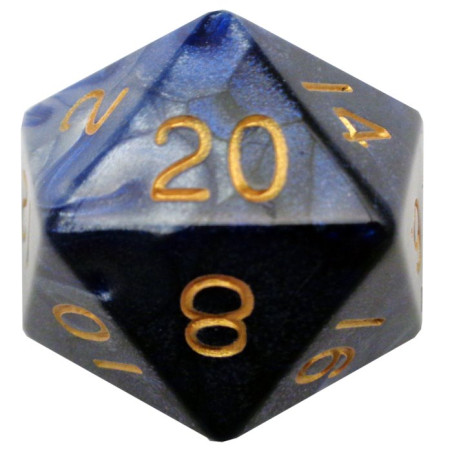 Blue/White with Gold Numbers 35mm Mega Acrylic d20 Dice