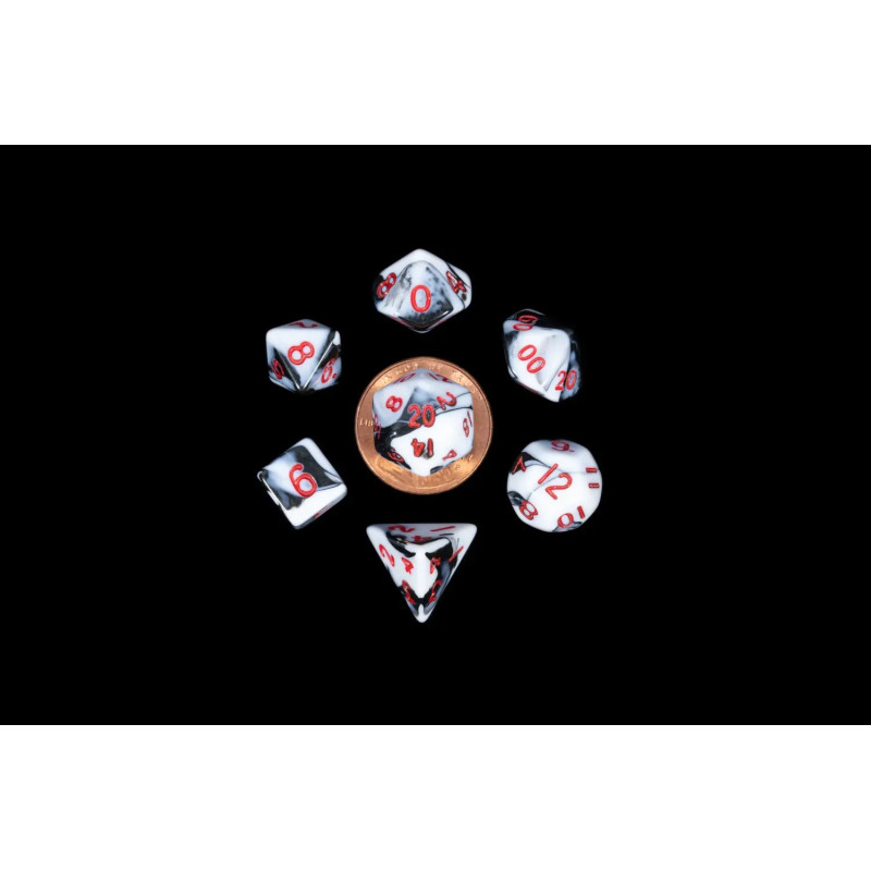 Marble with Red Numbers 10mm Mini Poly Dice Set