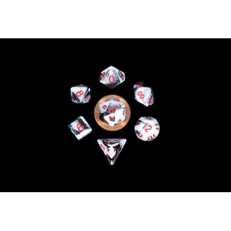 Marble with Red Numbers 10mm Mini Poly Dice Set