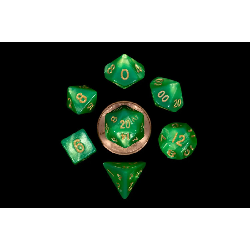 Green with Gold Numbers 10mm Mini Poly Dice Set