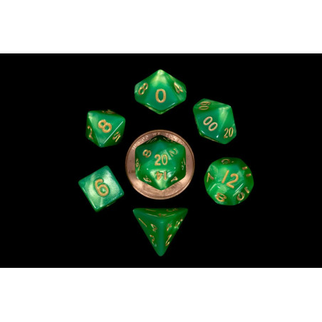 Green with Gold Numbers 10mm Mini Poly Dice Set