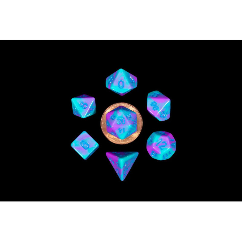 Turquoise and Purple Marble 10mm Mini Poly Dice Set