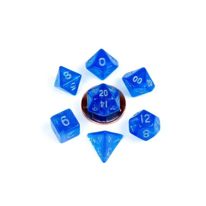 Stardust Blue w/ Silver Numbers 10mm Mini Poly Dice Set