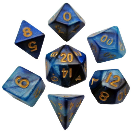 Blue/Light Blue with Gold Numbers 10mm Mini Polyhedral Dice Set