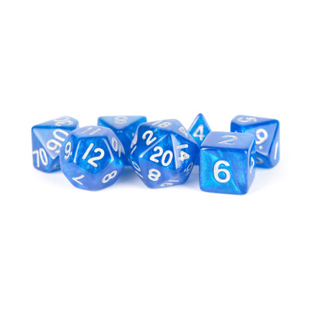 Stardust Blue w/ Silver Numbers 16mm Acrylic Polyhedral Set