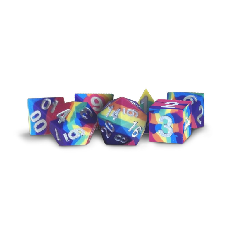 Sharp Edge Silicone Rubber Dice Set: Rainbow