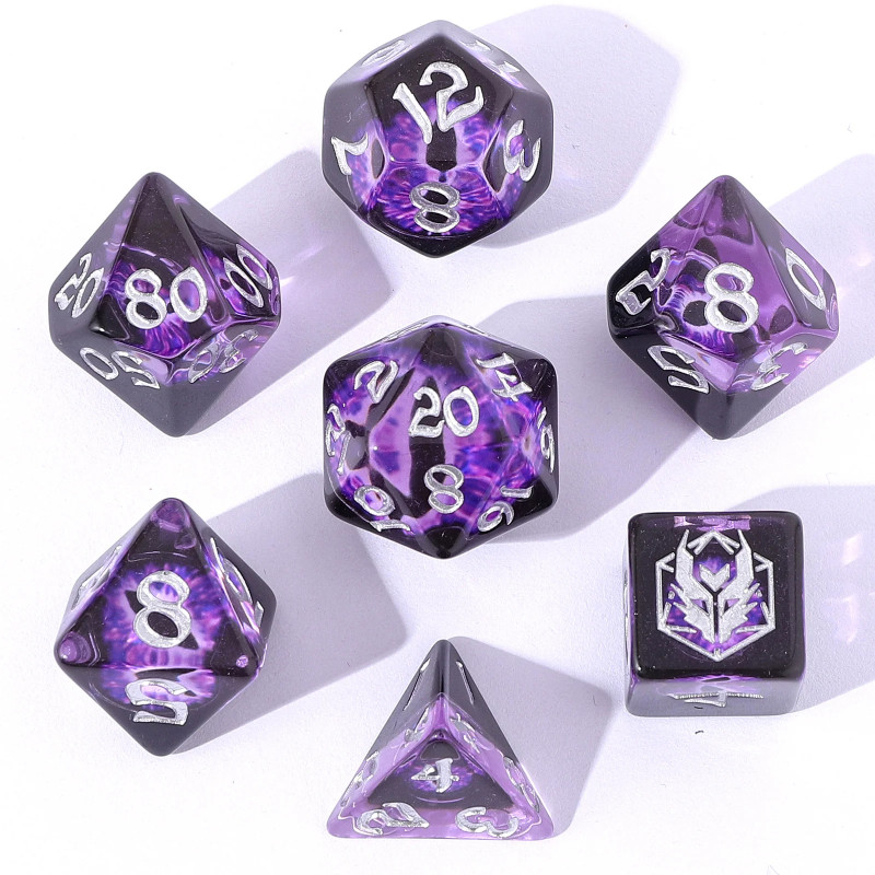 Wyrmforged Rollers Rounded Edge Resin Dragon's Eye Dice Set-Purple