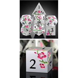 Metal & Enamel Dice Set (7) Sakura Silver & Pink