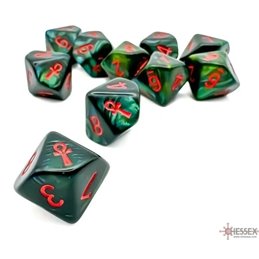 Scarab Jade/Red Ankh D10 Dice Block Green/Red Numbers (10)