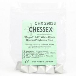Opaque Polyhedral White Bag of 10 Blank 8-sided dice